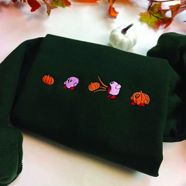 Kirby x Pumpkin Sweatshirt Funny Fall Embroidered Sweatshirt