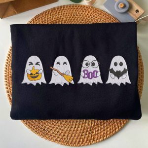 Embroidered Boo Bat Broom Pumpkin Spooky Ghost Shirt