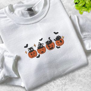 Embroidered Pumpkin Cats Halloween Sweatshirt