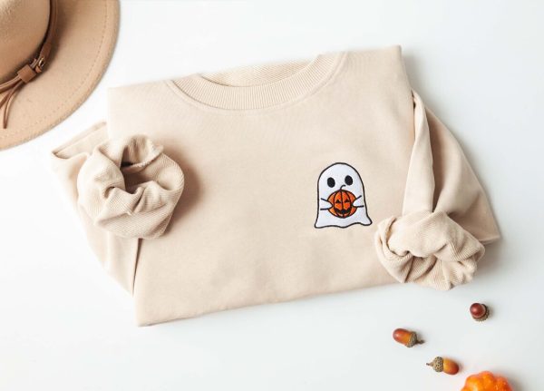 Ghost Pumpkin Spooky Season Embroidered Sweatshirt