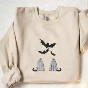 Embroidered Cats With Bats Halloween Sweatshirt