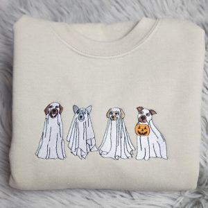 Embroidered Ghost Dogs Halloween Sweatshirt