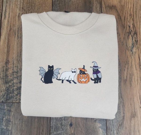 Ghost Cats Halloween Embroidered Sweatshirt