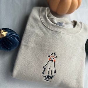 Music Cute Ghost Halloween Embroidered Sweatshirt