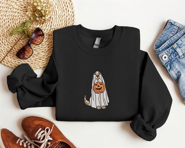 Embroidered Ghost Dog Halloween Sweatshirt