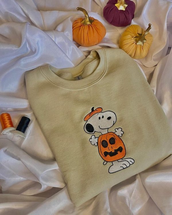 Snoopy Wears A Pumpkin Halloween Embroidered Sweatshirt