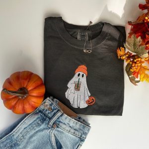 Ghost With Iced Coffee Embroidered Sweatshirt