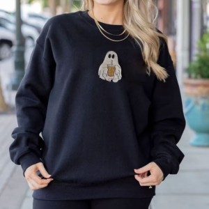 Ghost With Coffee Embroidery Sweatshirt