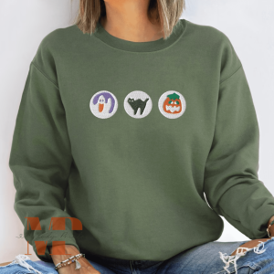Ghost And Pumpkin Embroidered Sweatshirt