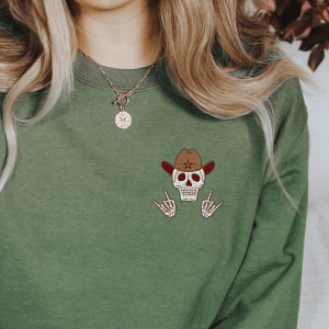 Embroidered Cowboy Skull Western Halloween Sweatshirt