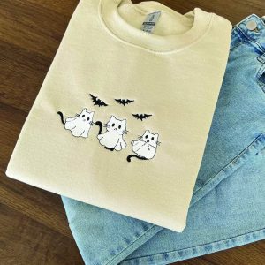 Embroidered Bats Ghost Cats Glow in the Dark Sweatshirt