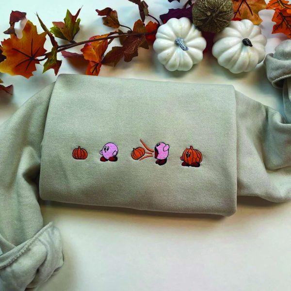 Kirby x Pumpkin Sweatshirt Funny Fall Embroidered Sweatshirt