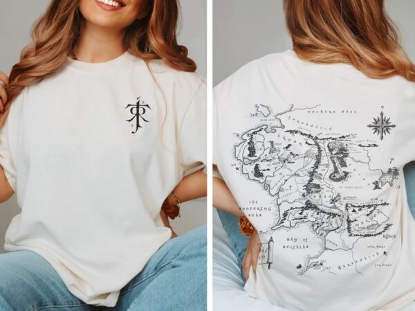 LOTR Middle Earth Map Vintage 2 Sides Shirt