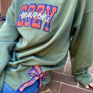 Cozy Season Side Bow Cut-Out Embroidered Sweatshirt