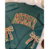 MERRY Christmas Applique Bow Cut-Out Embroidered Sweatshirt