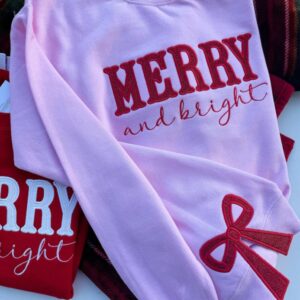 Merry and Bright Embroidered Bow Sweatshirt