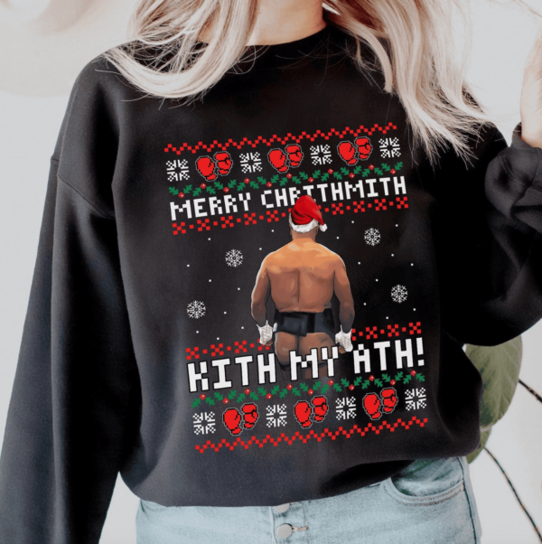 Merry Chrithmith Kith My Ath, Mike Tyson Butt Viral Kiss My Ass Boxing Fight Meme, Men Women Funny Ugly Christmas Sweater Ugly Christmas Shirt