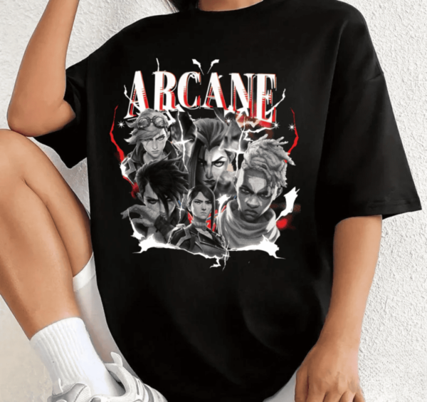 Vintage Arcane T-shirt, Champion JinX T-shirt, LoL Gaming Apparel, Fan Gift for Gamers, Anime Merch