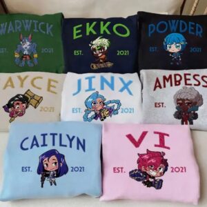 Custom Chibi Arcane Characters Embroidered Sweatshirt, Embroidery Arcane Hoodie, Arcane Movie Shirt