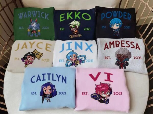 Custom Chibi Arcane Characters Embroidered Sweatshirt, Embroidery Arcane Hoodie, Arcane Movie Shirt