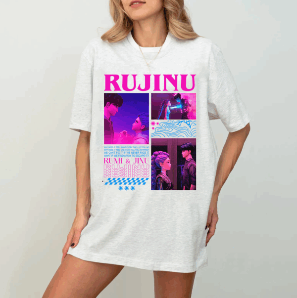 Rujinu KDH T-Shirt, Rumi Jinu Kpop Demon Hunters Fan Shirt, Retro Bootleg Tee, Saja Boys Band Graphic Tee