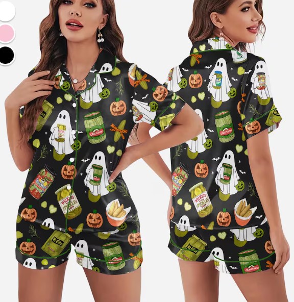Halloween Pickle Pajamas Set, Short / LONG Sleeve Top