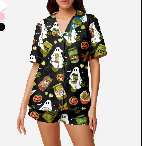Halloween Pickle Pajamas Set, Short / LONG Sleeve Top